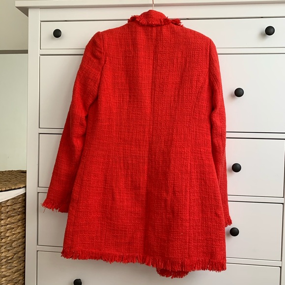 Rachel Zoe Red Tweed Open Jacket Gold Buttons - Picture 3 of 6